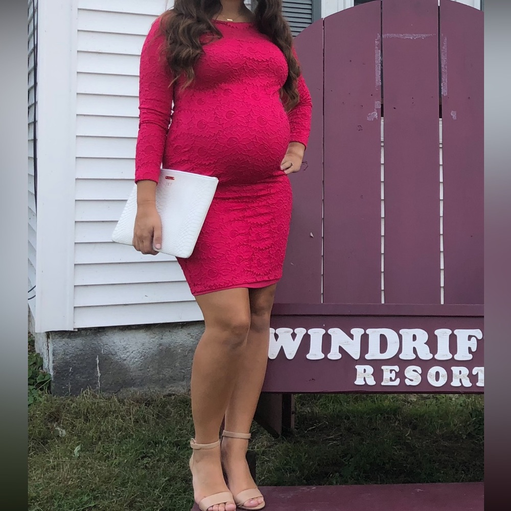 Hot pink lace maternity dress